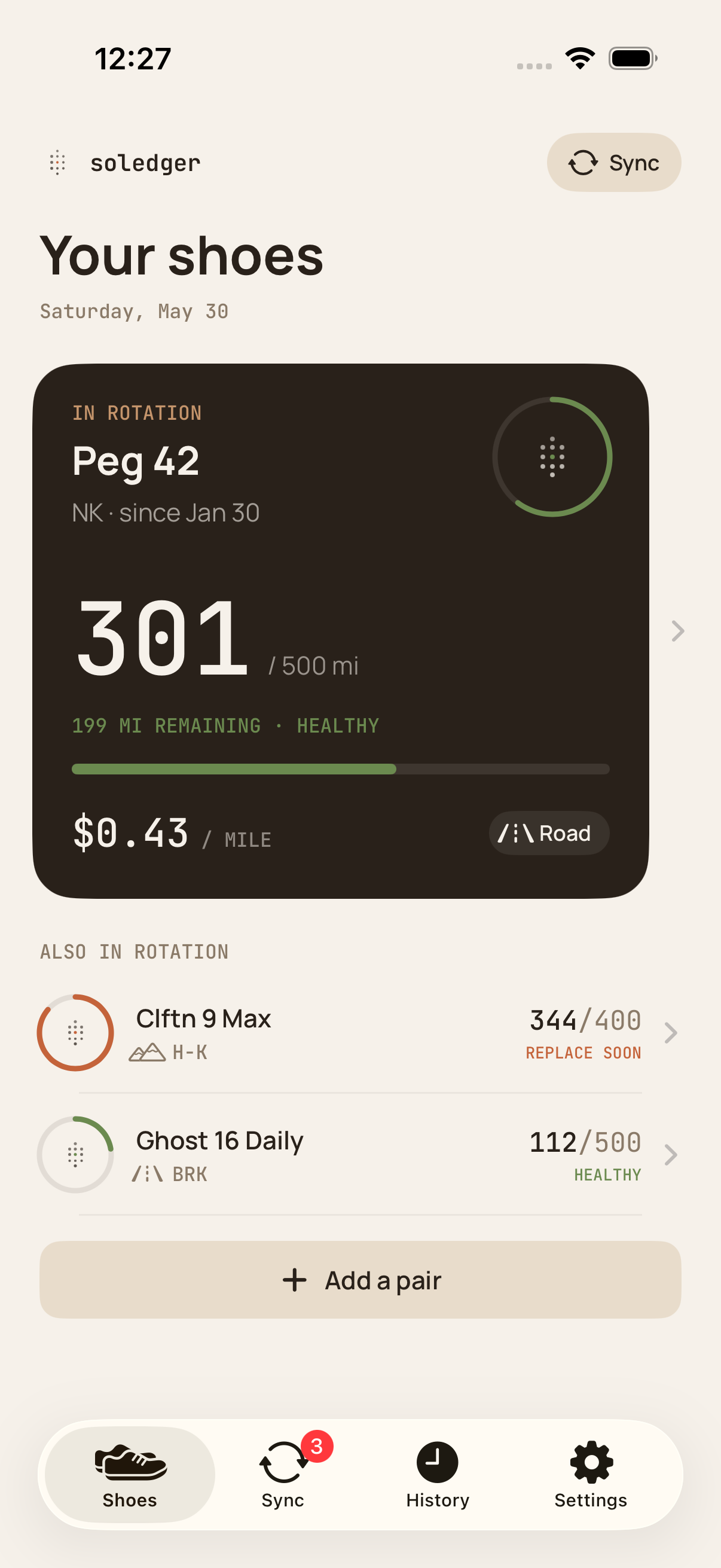 Soledger home screen